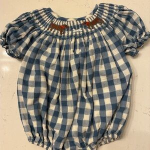 Smockingbird Blue and White Checkered Baby Romper